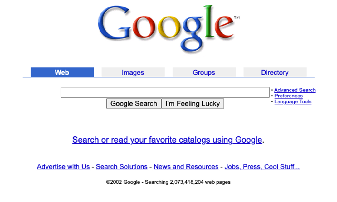 Google.com 20 years ago, as seen on Web Archive