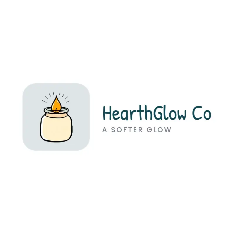 The candle name HearthGlow Co as a branded logo in a playful style
