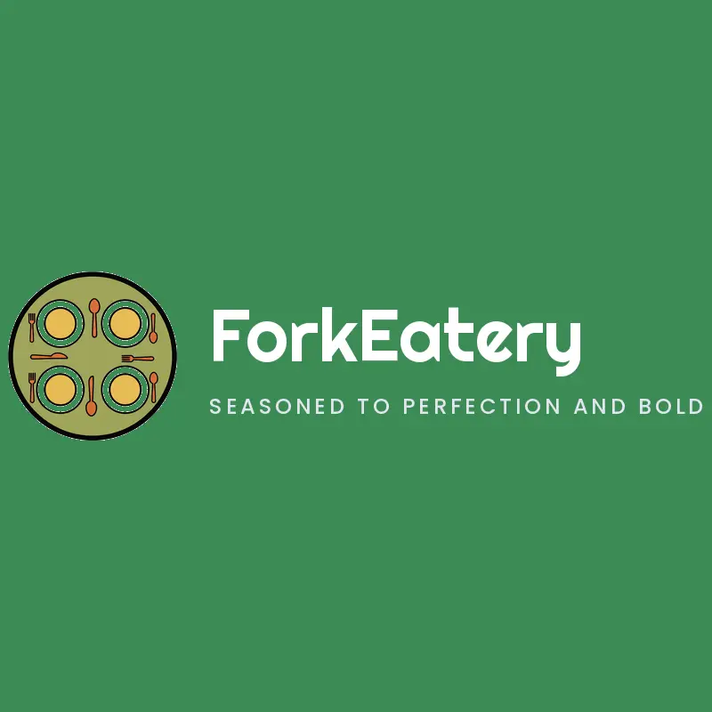 A retro dining table and cutlery restaurant logo on a green background.