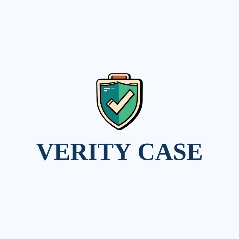 The tech company name Verity Case as a branded logo with a color icon