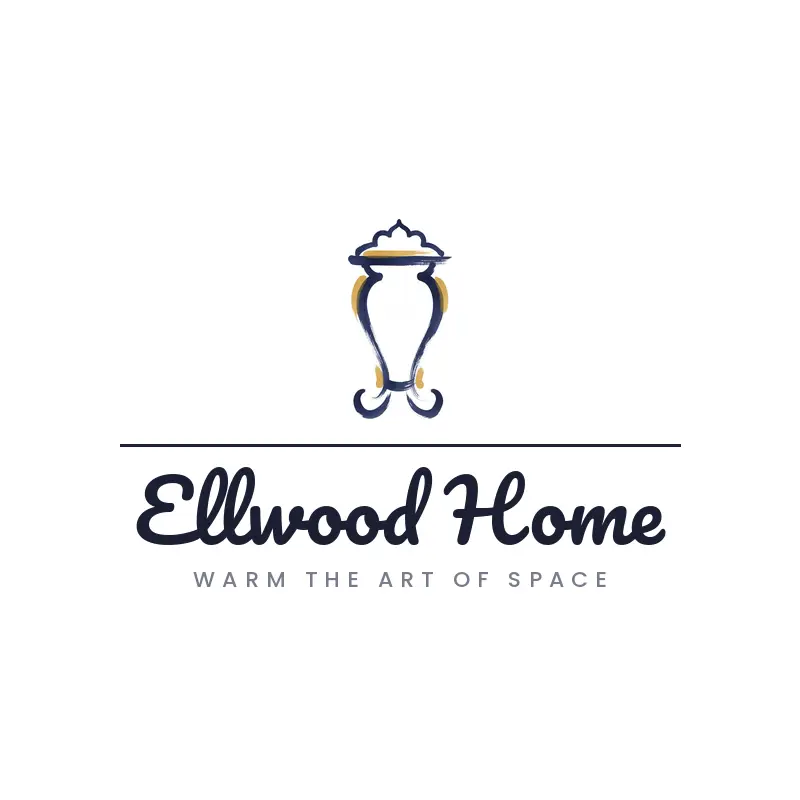Elegant furniture with a decor accent, a full service interior design logo in a brush paint style