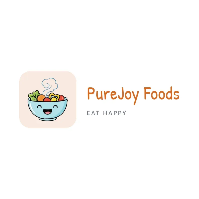 The restaurant name PureJoy Foods as a branded logo in a playful style