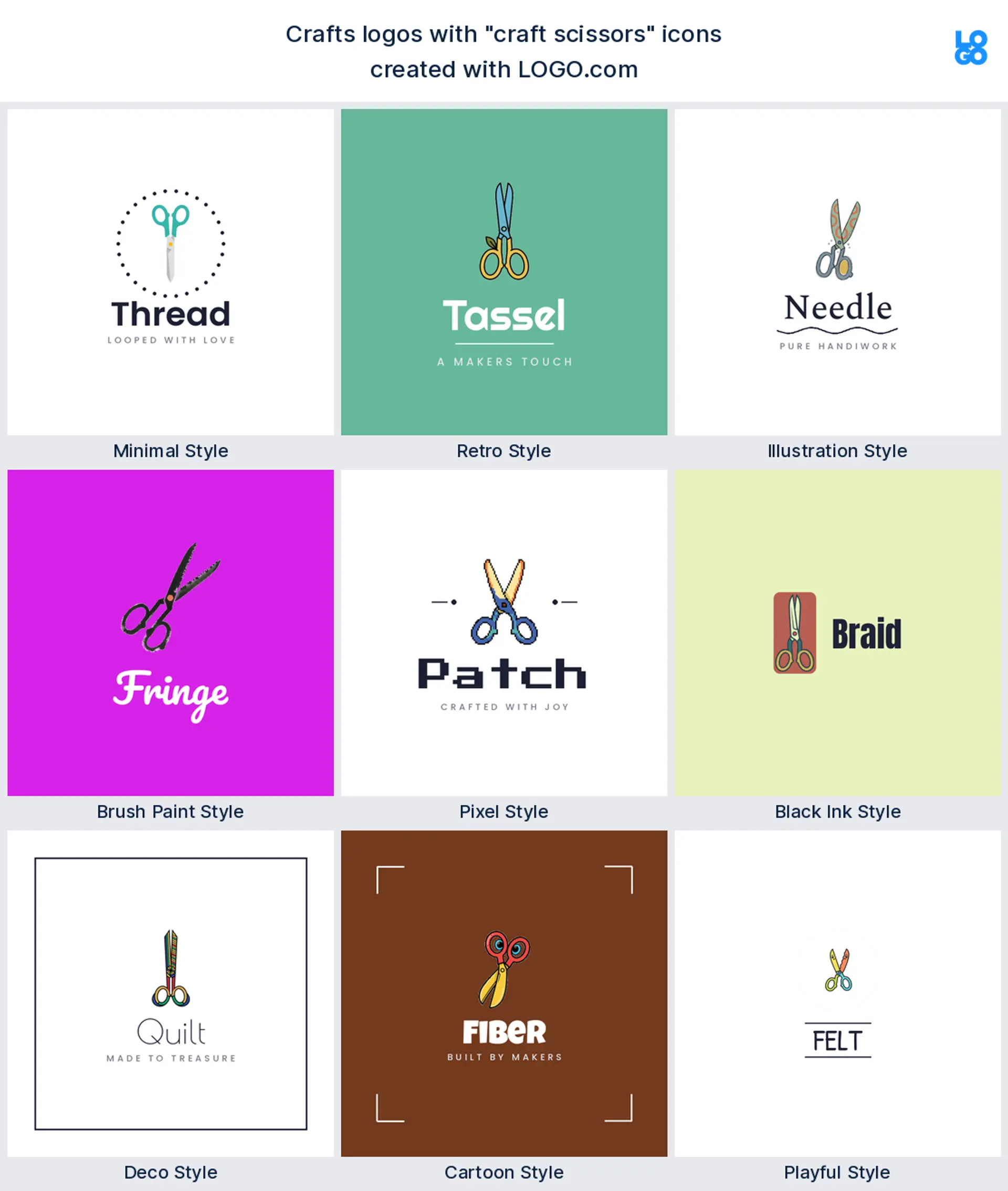 Craft scissors logo shown in nine LOGO.com styles