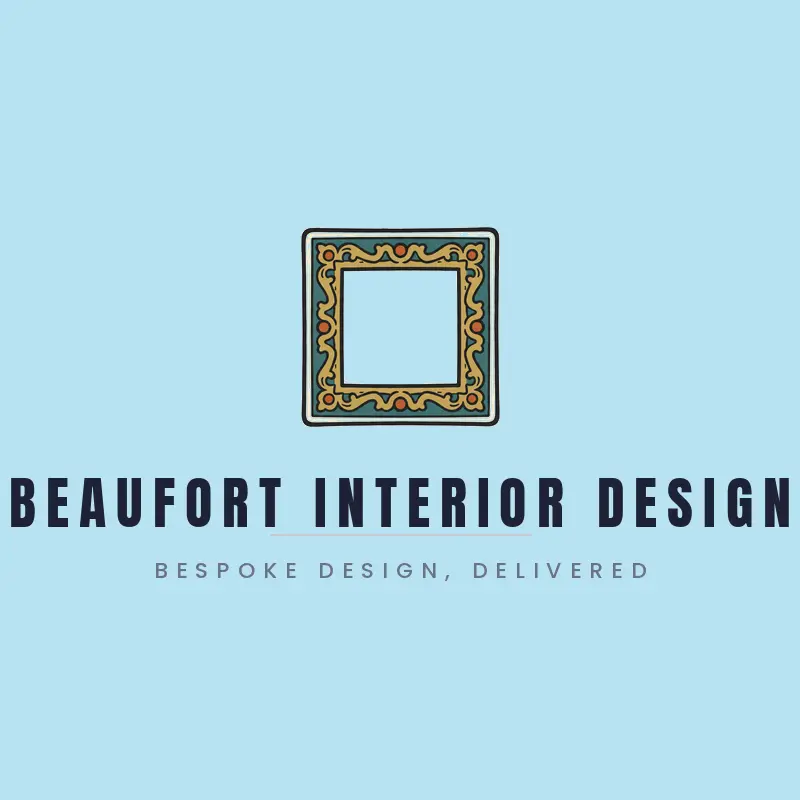 An ornate antique picture frame, a curated decor logo in a black ink style