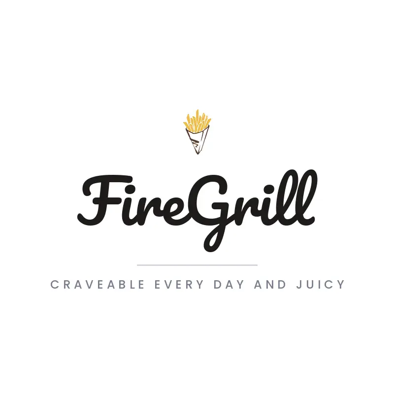 A brush style golden fries cone logo on a white background.