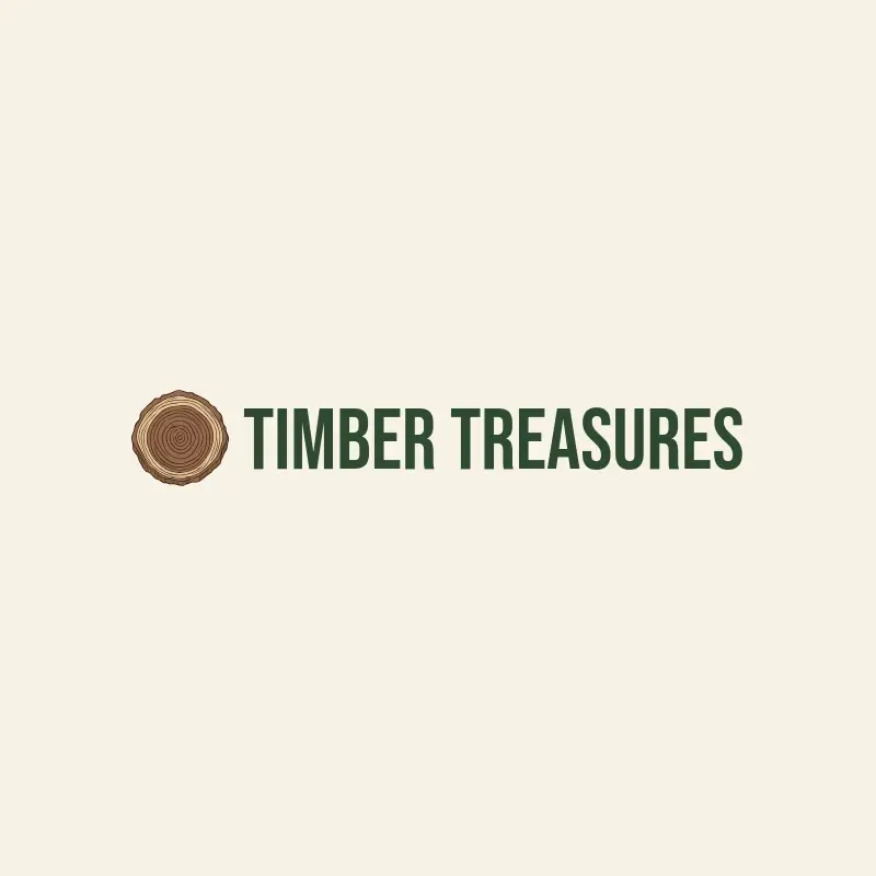The woodworking name Timber Treasures as a branded logo with a color icon
