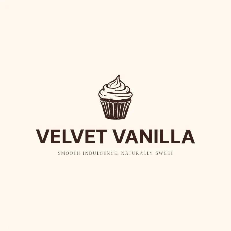 The cake business name Velvet Vanilla as a branded logo with a single color icon