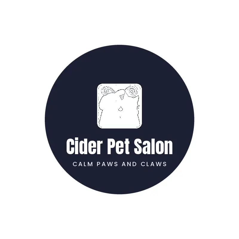 A dog and a cat embracing, an inclusive pet grooming logo in a black ink style