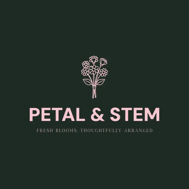 The flower shop name Petal & Stem as a branded logo with a single color icon