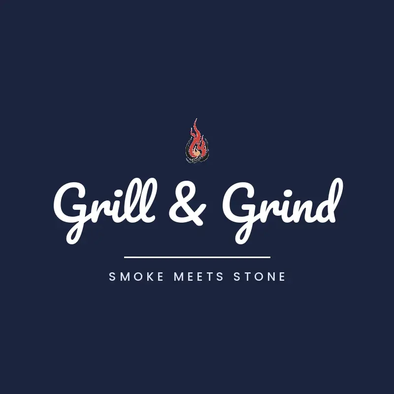 The restaurant name Grill & Grind as a branded logo in a brush paint style