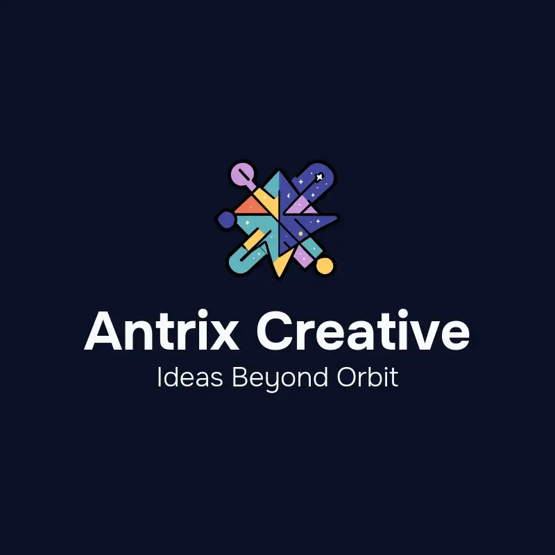 The domain name Antrix Creative as a branded logo with a color icon