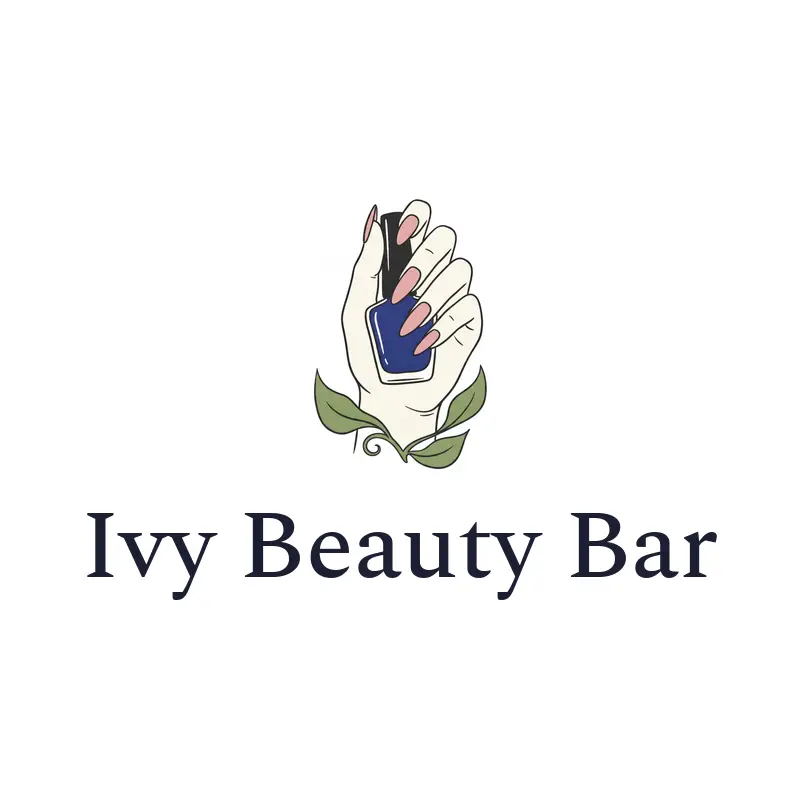 A manicured hand with nail polish, a nail salon logo in an illustrated style
