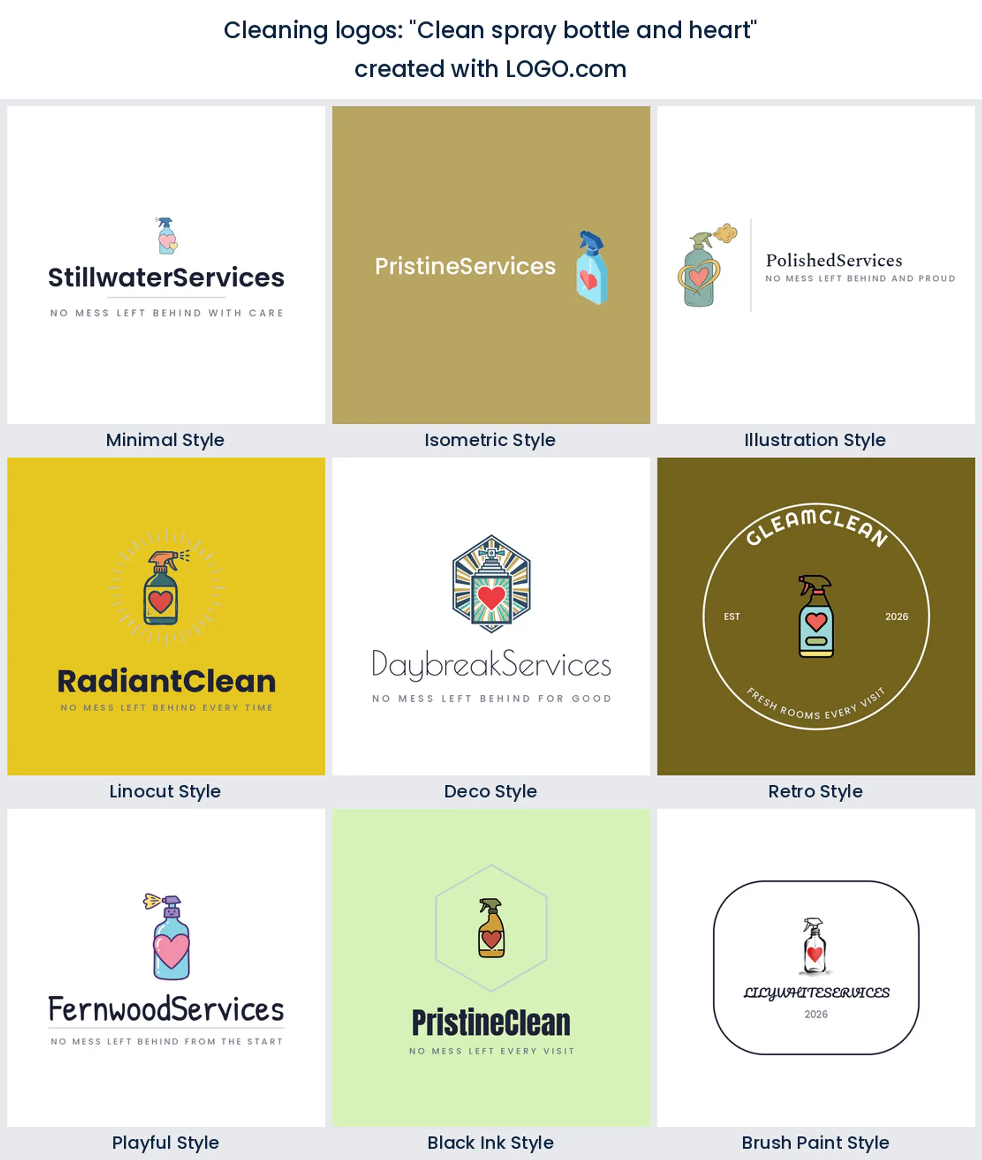 Spray bottle and heart logo idea for a cleaning brand