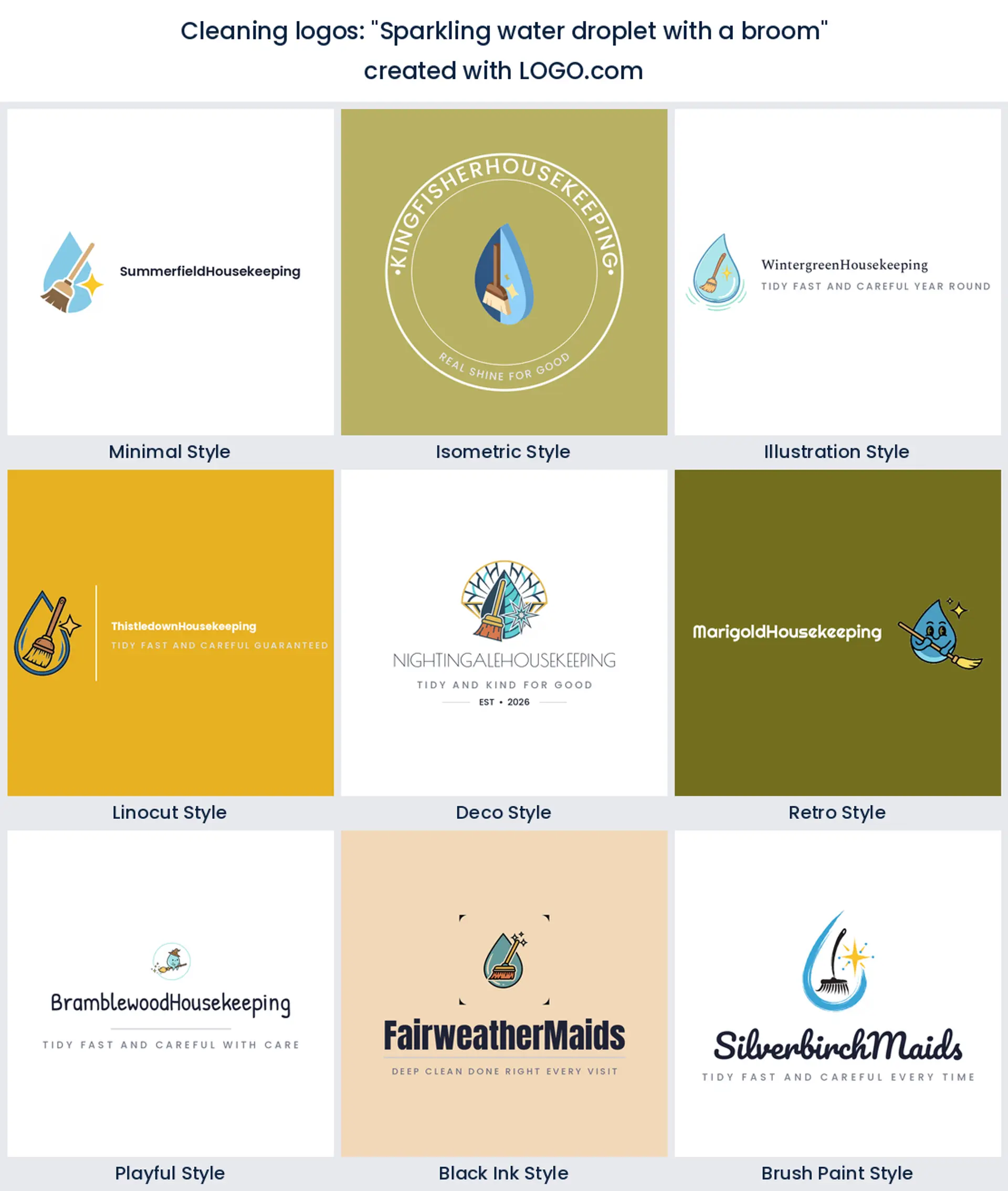 Water droplet and broom logo idea for a cleaning brand