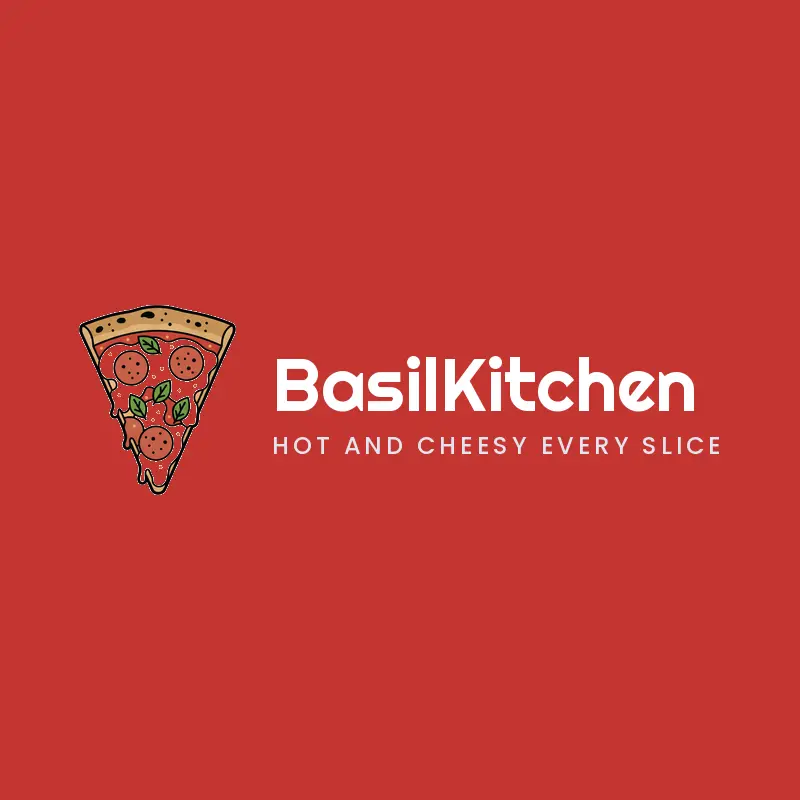 A retro wood fired oven pizza logo on a red background.