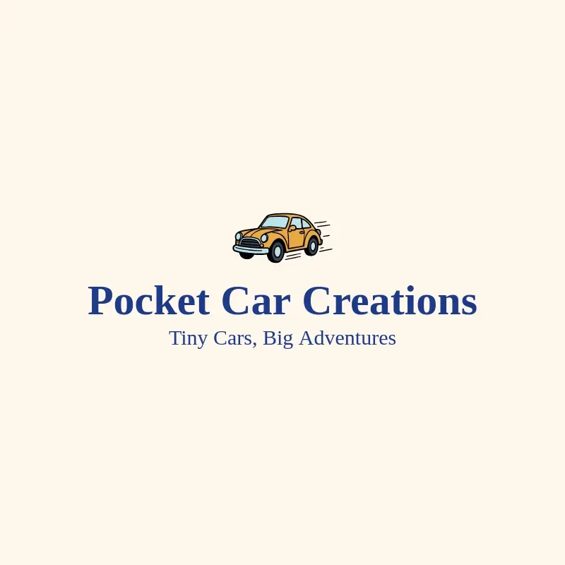 The toy company name Pocket Car Creations as a branded logo with a color icon