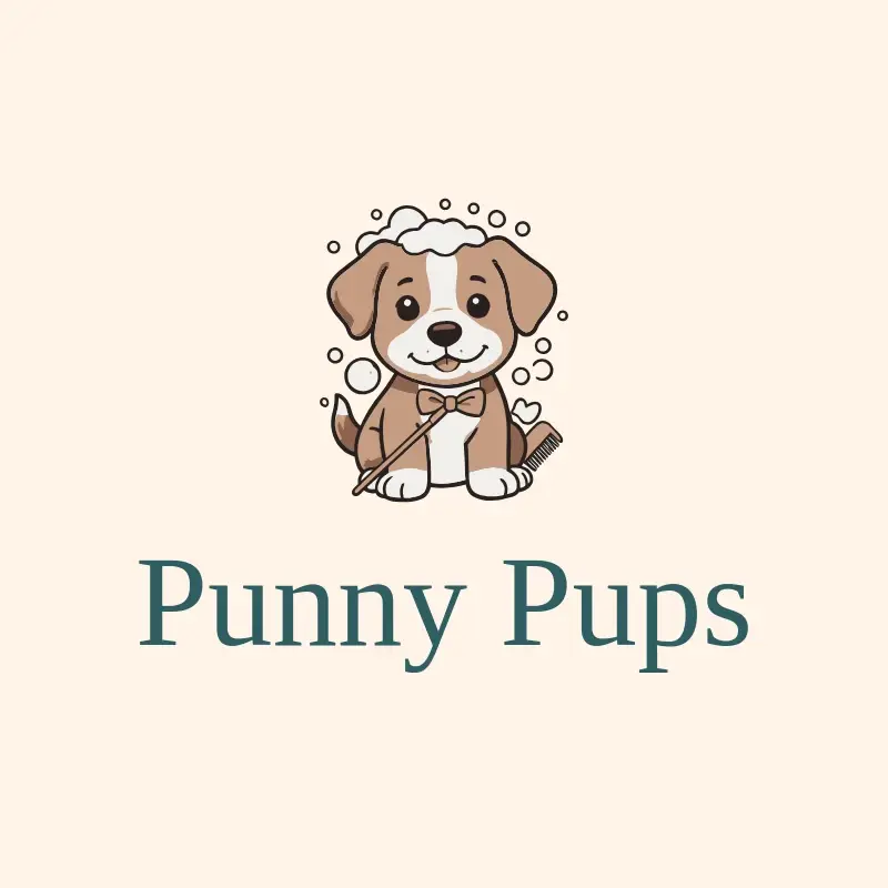 The funny business name Punny Pups as a branded logo with a color icon