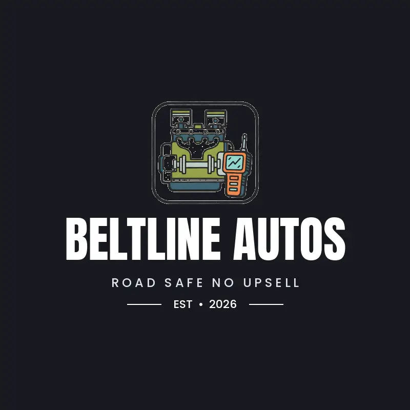 Black ink diesel repair logo with an engine and diagnostic tools