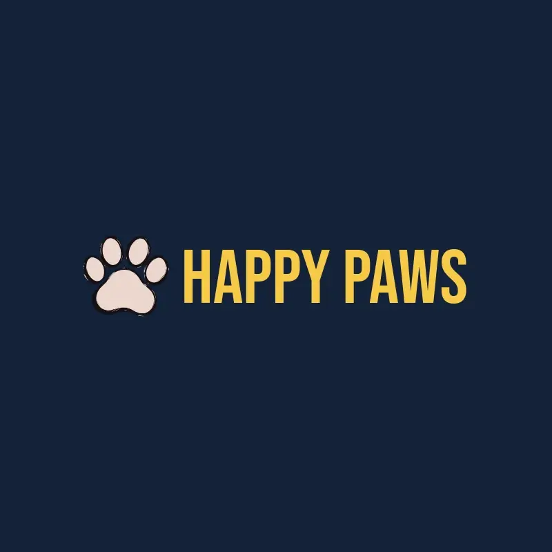 The pet business name Happy Paws as a branded logo with a color icon