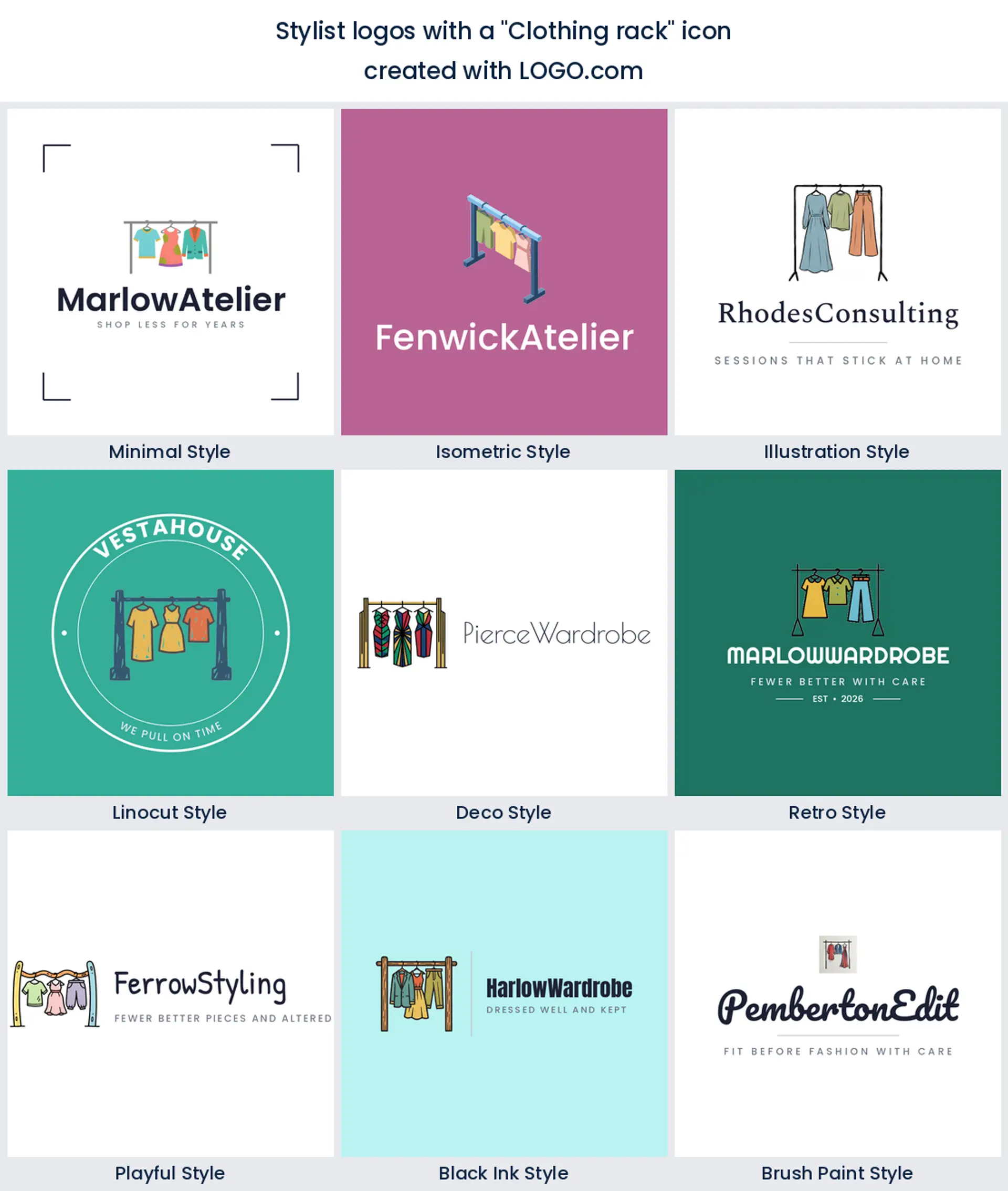 Clothing rack stylist logo shown in nine LOGO.com styles