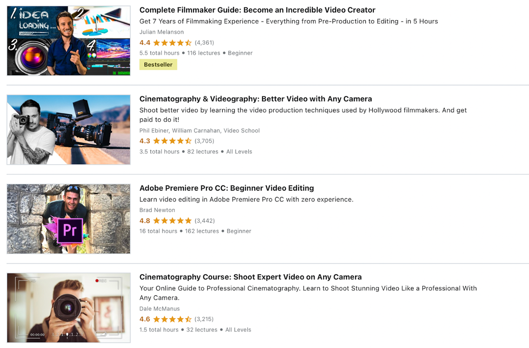Udemy videography courses