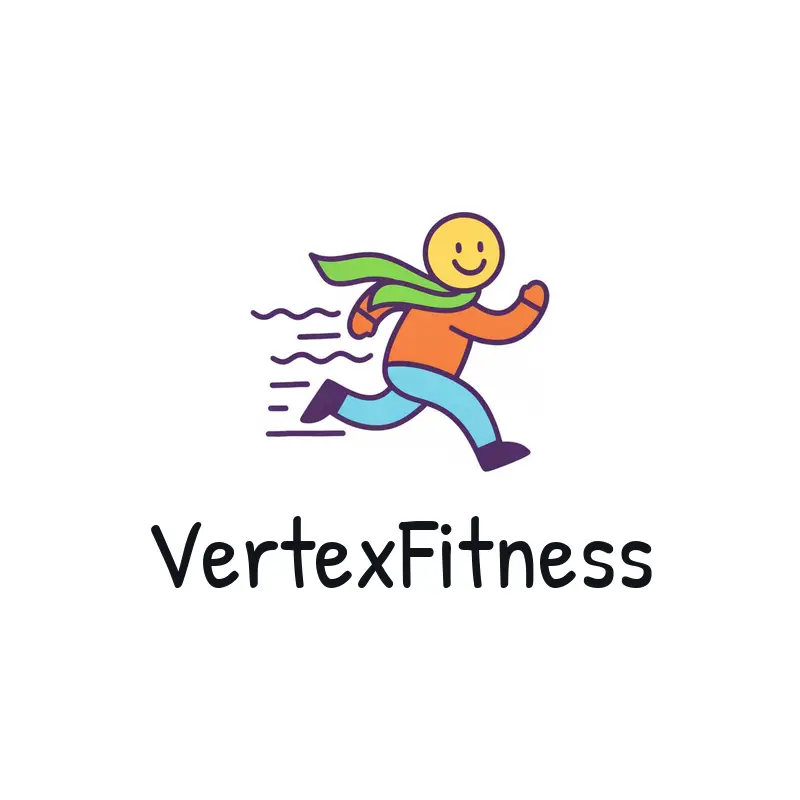 Playful running figure personal training logo for VertexFitness