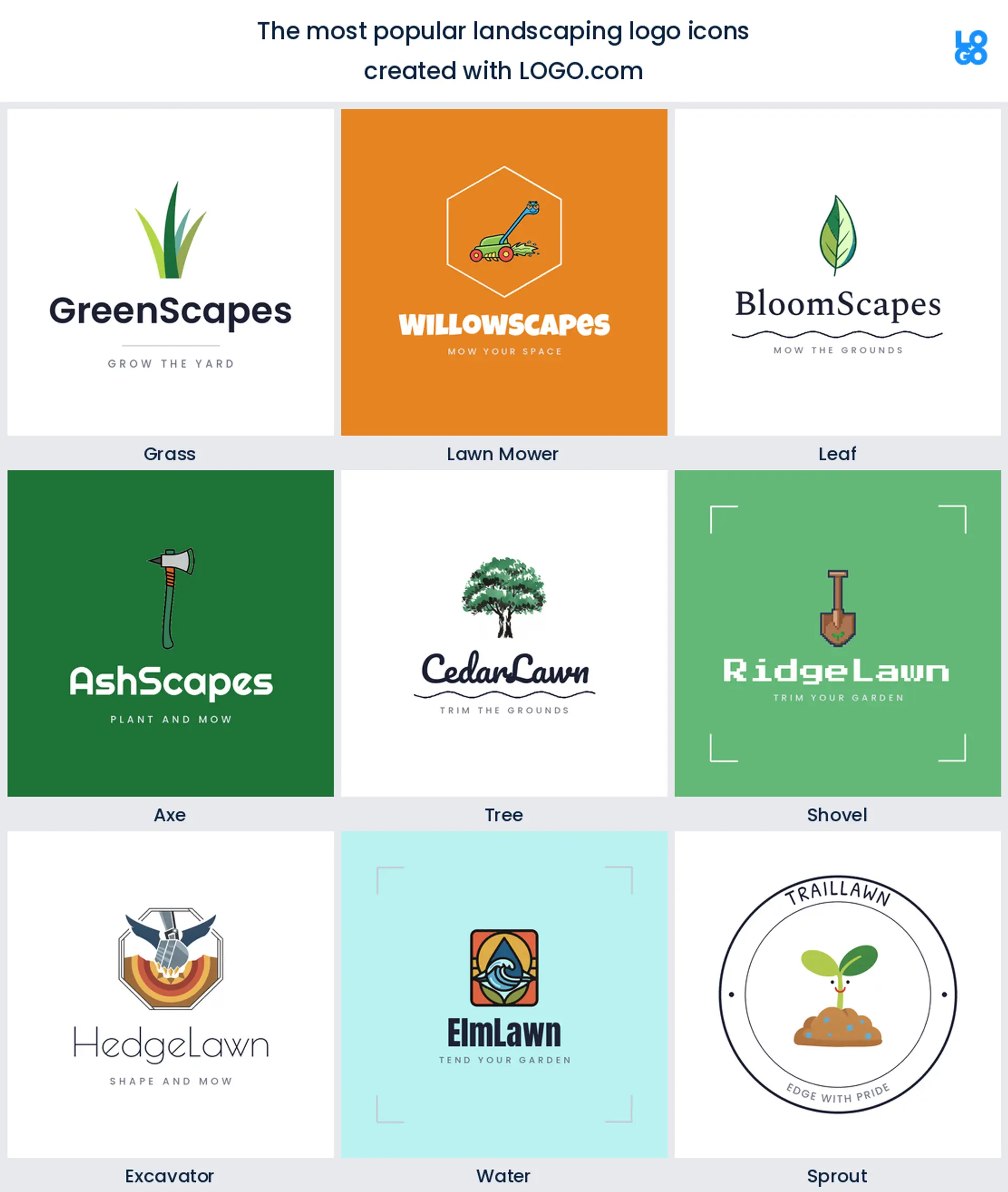 The nine most popular landscaping logo icons on LOGO.com