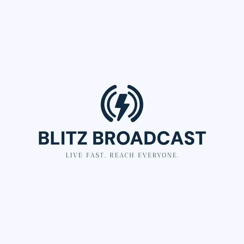 The podcast name Blitz Broadcast as a branded logo with a single color icon