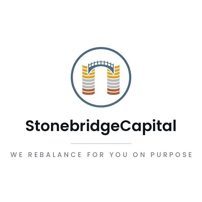 Minimal investment logo for StonebridgeCapital with a bridge span linking two stacked coins