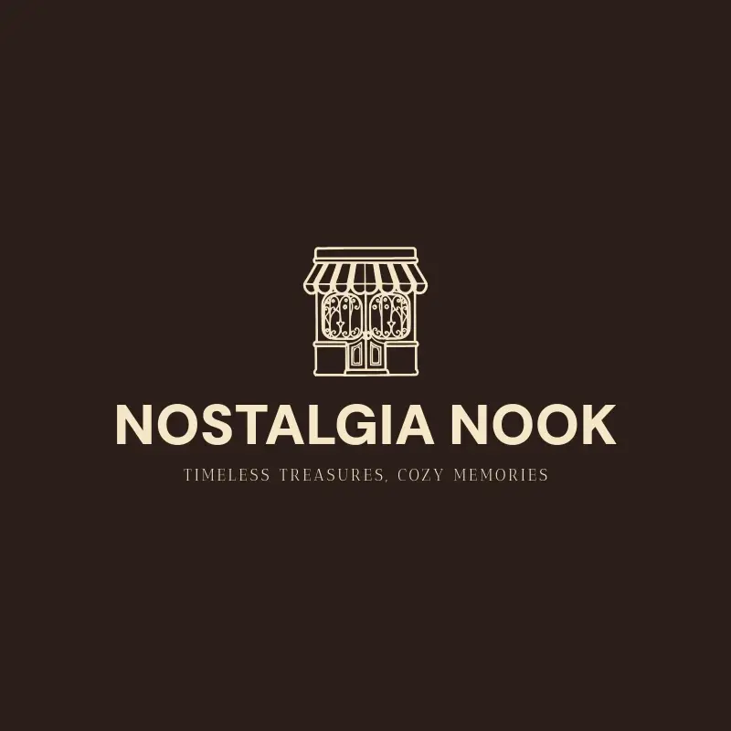 The thrift store name Nostalgia Nook as a branded logo with a single color icon