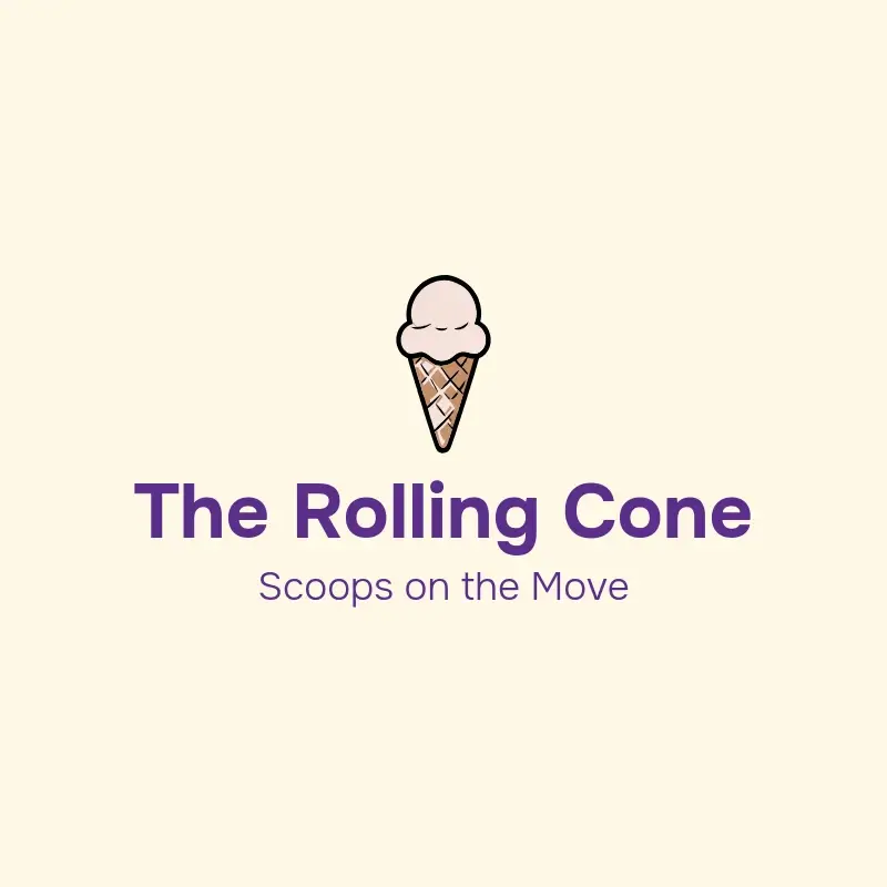 The ice cream shop name The Rolling Cone as a branded logo with a color icon