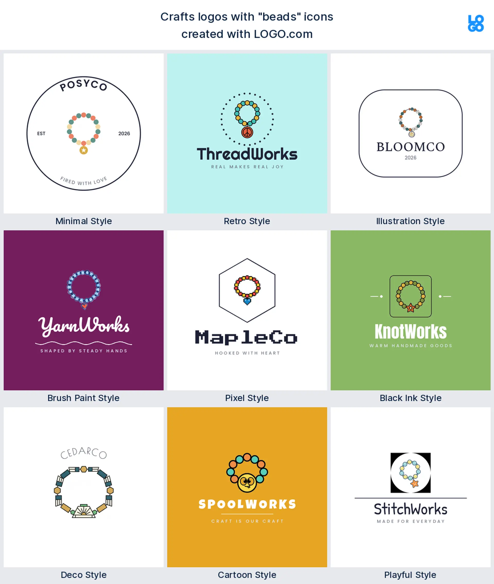 Beads craft logo shown in nine LOGO.com styles