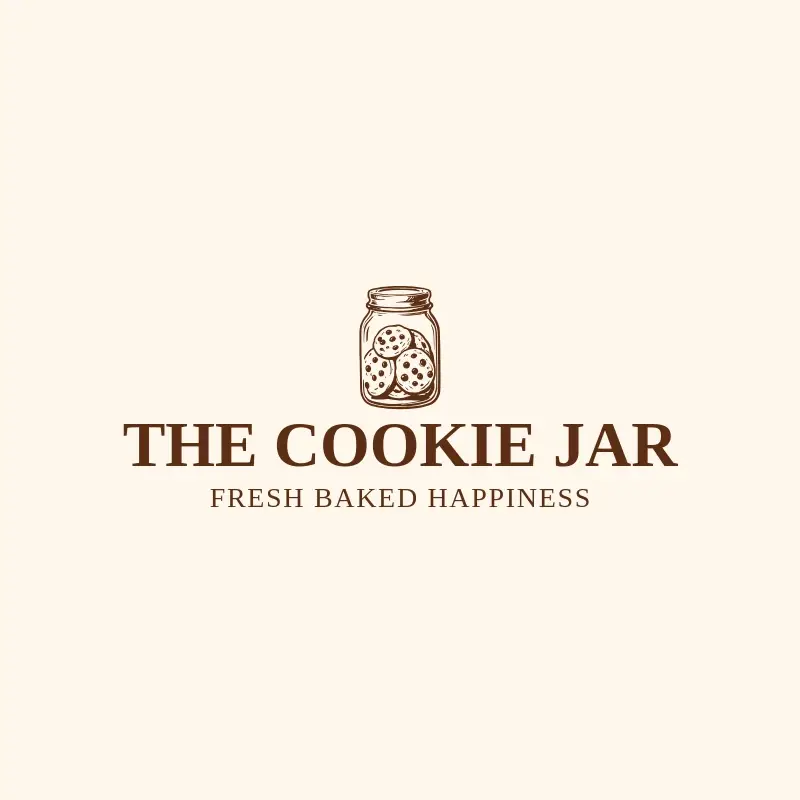 The cookie business name The Cookie Jar as a branded logo with a single color icon