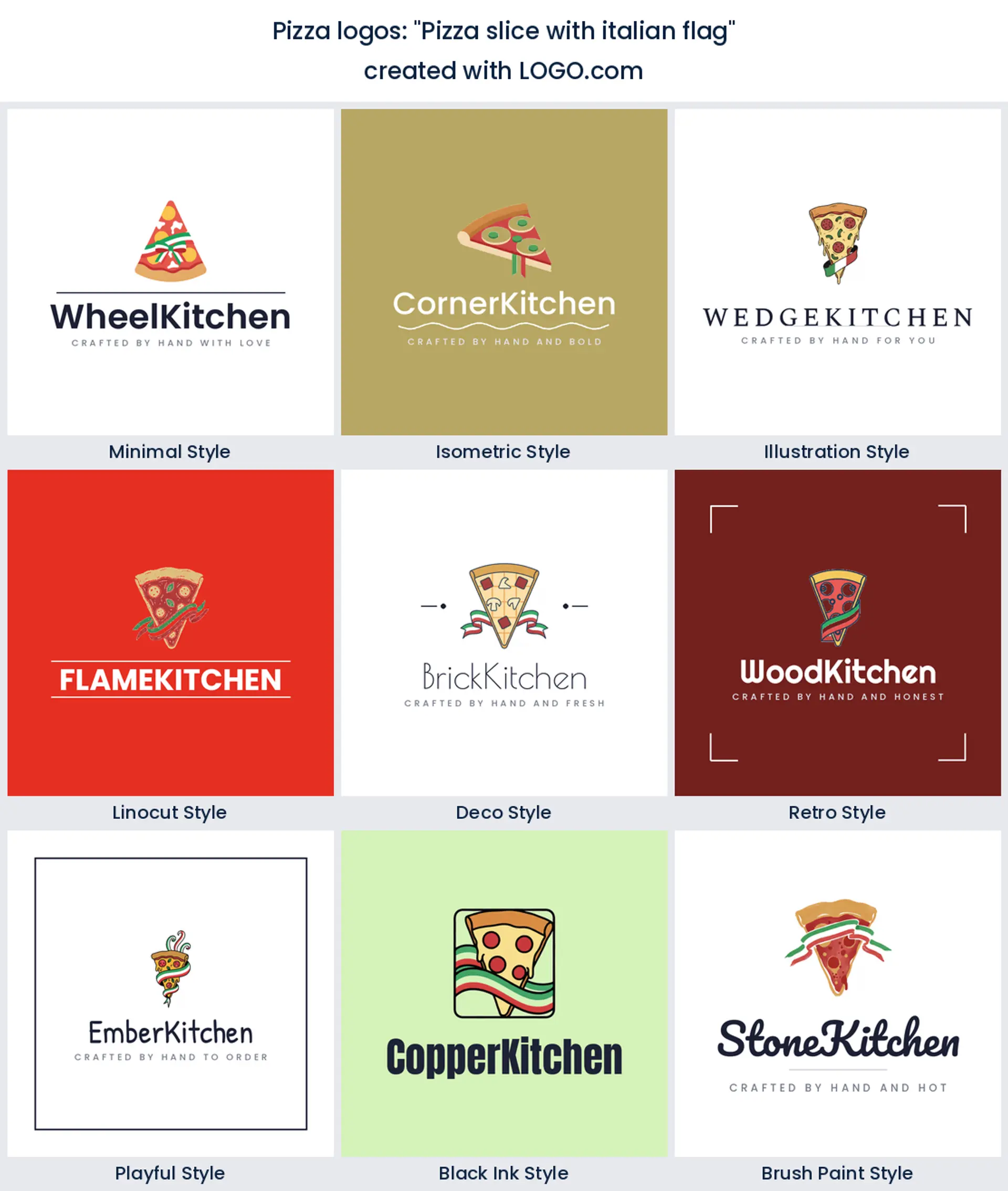 Pizza slice with Italian flag logo in nine styles.