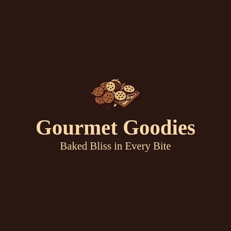 The cookie business name Gourmet Goodies as a branded logo with a color icon
