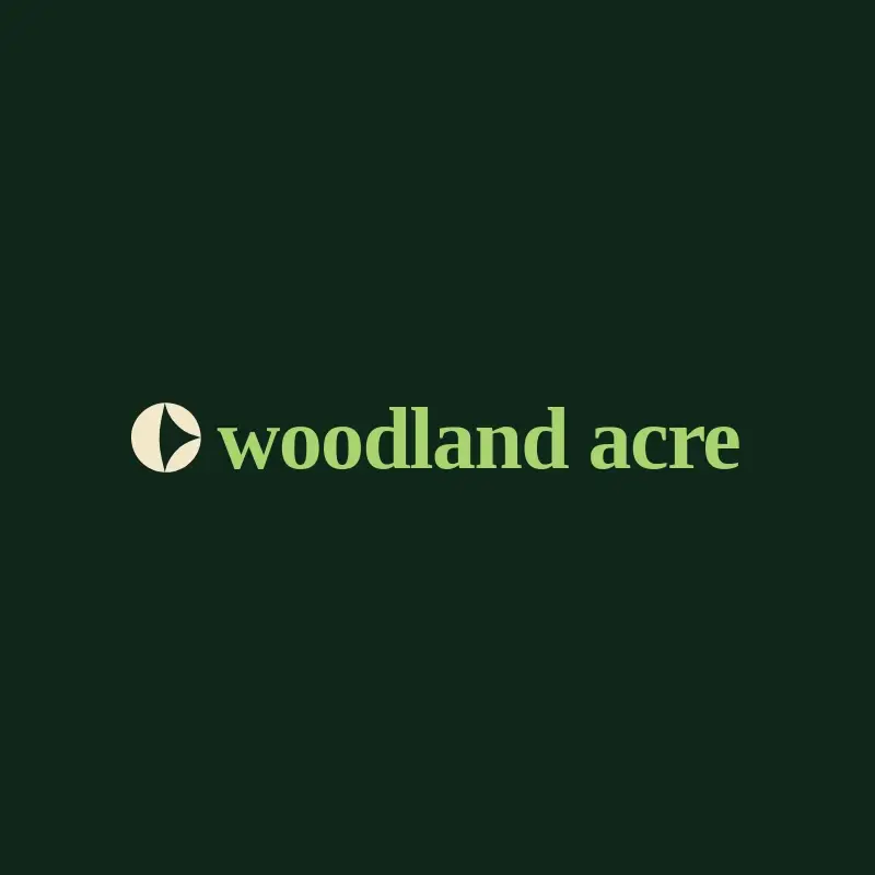 The tree trimming company name Woodland Acre as a branded logo with a color icon