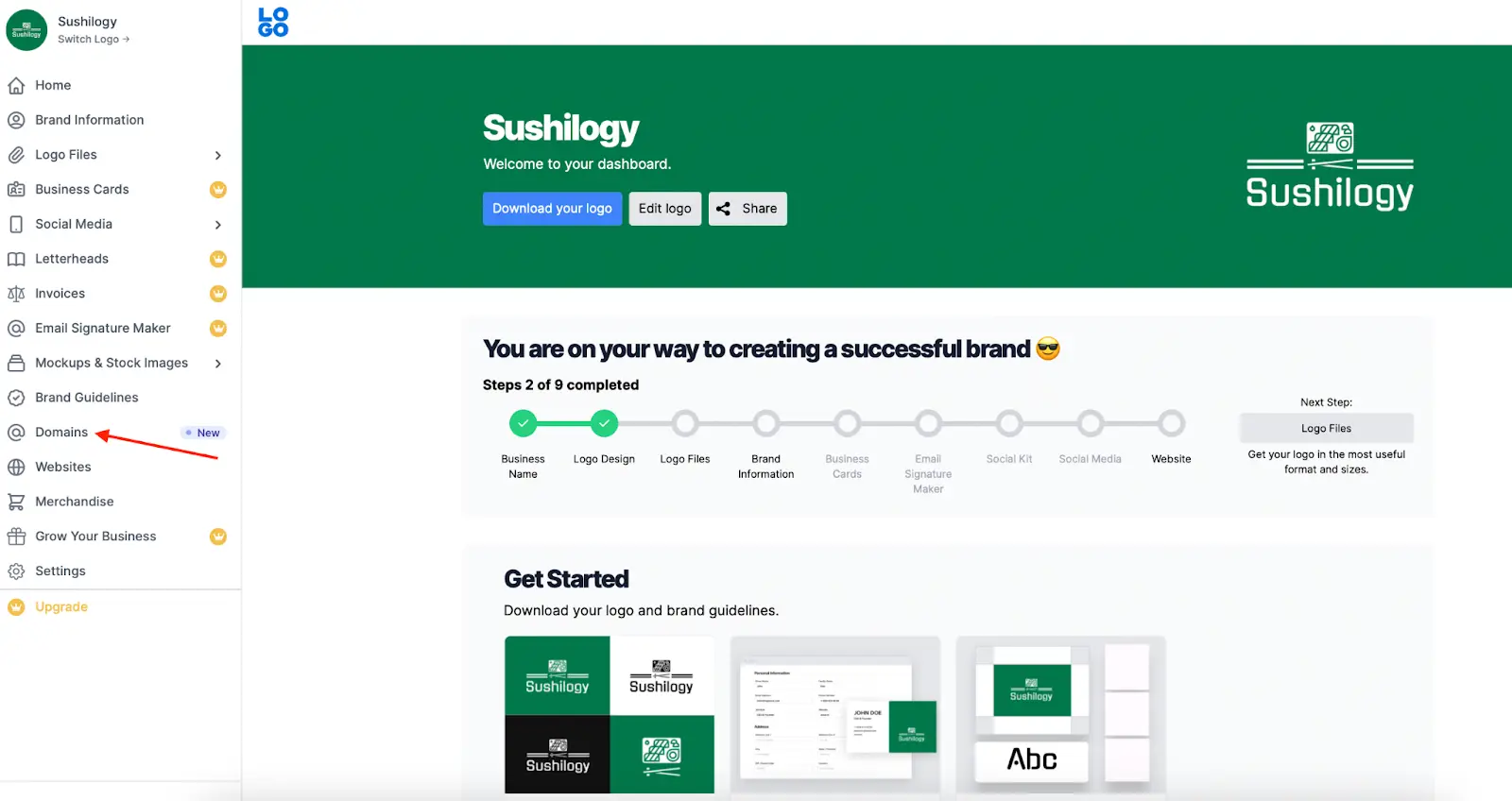 Click "Domains" in your dashboard