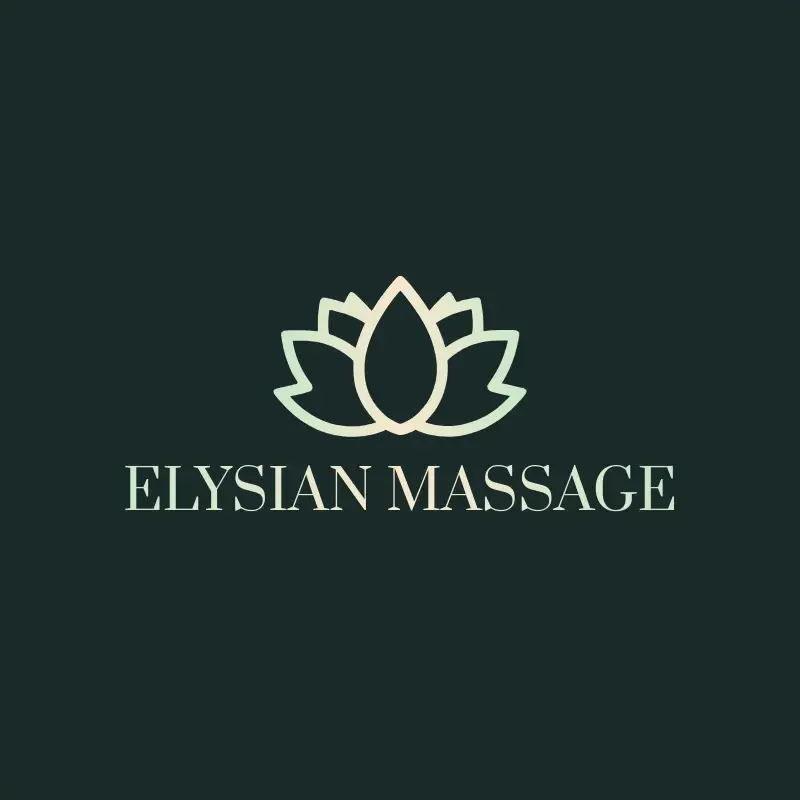 The massage name Elysian Massage as a branded logo with a single color icon