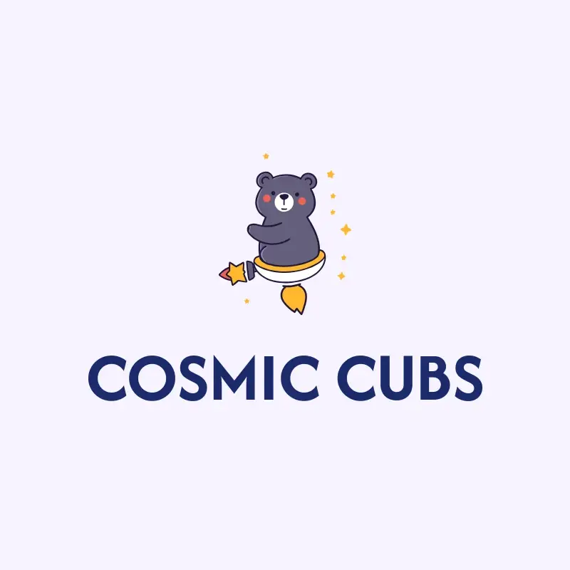 The daycare name Cosmic Cubs as a branded logo with a color icon
