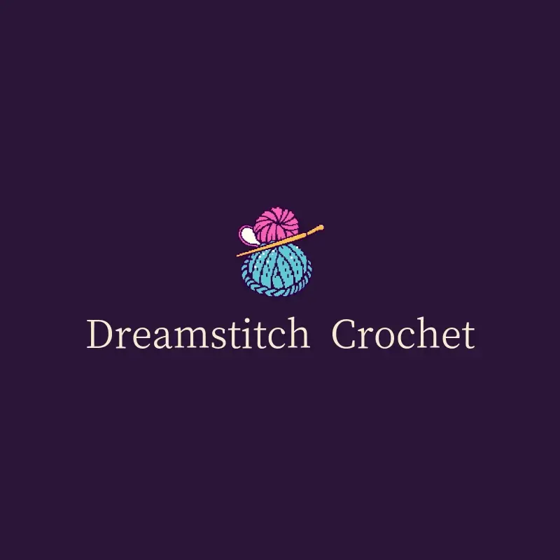 The crochet business name DreamStitch Crochet as a branded logo with a color icon