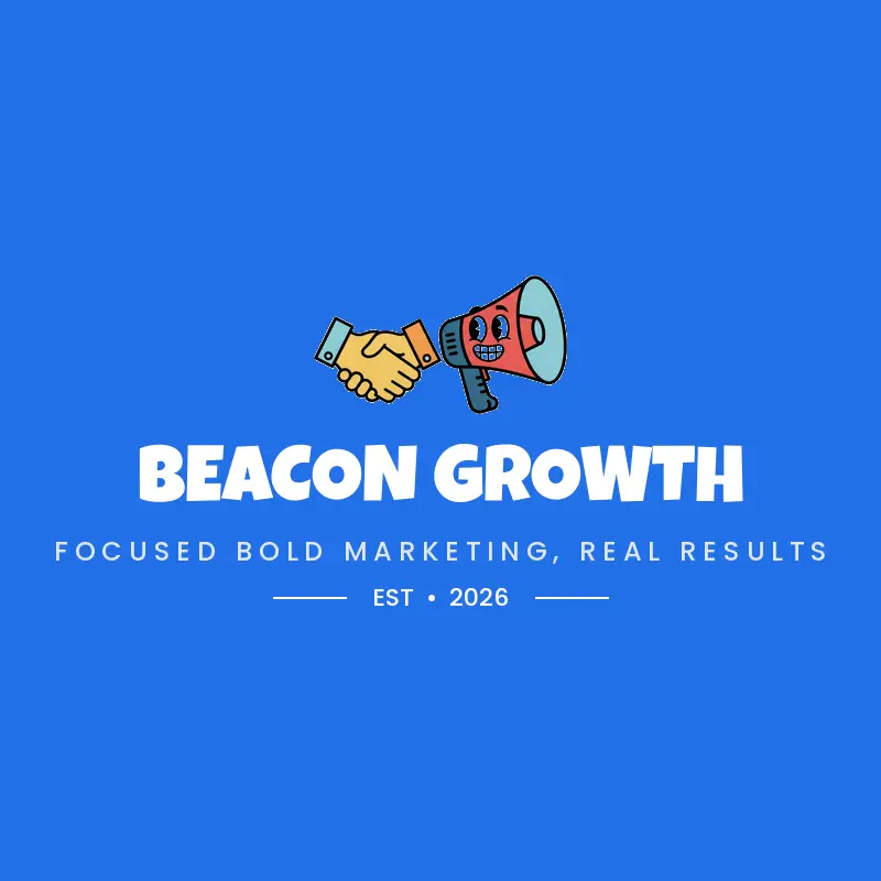 A handshake beside a megaphone, a b2b advertising agency logo in a cartoon style