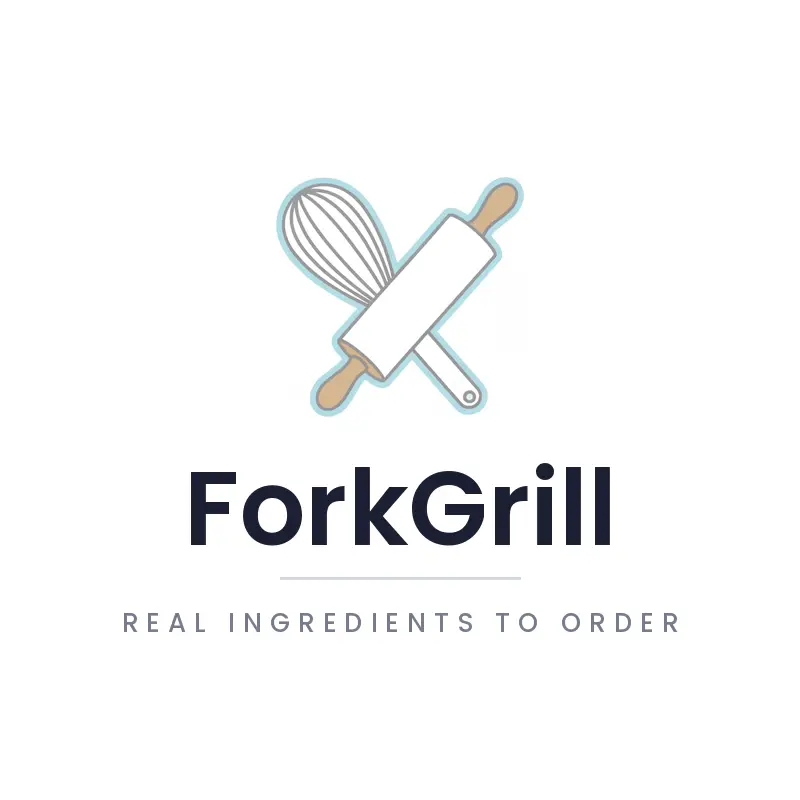 A minimal rolling pin and whisk restaurant logo on a white background.