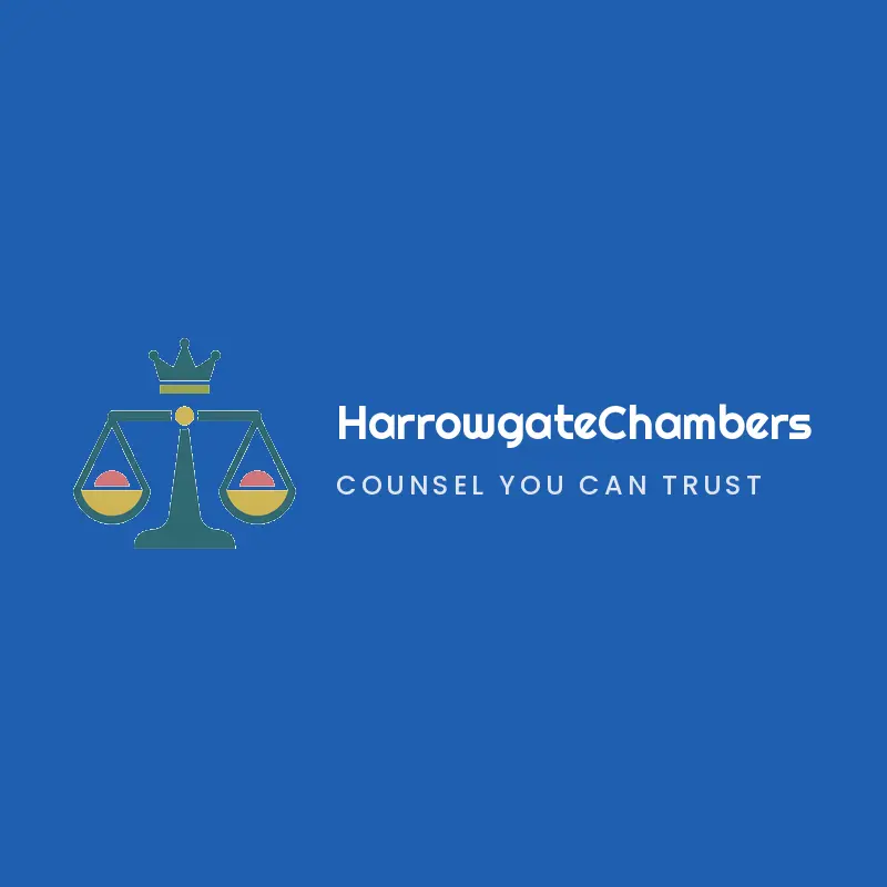 Retro lawyer logo with scales of justice beneath a crown for HarrowgateChambers