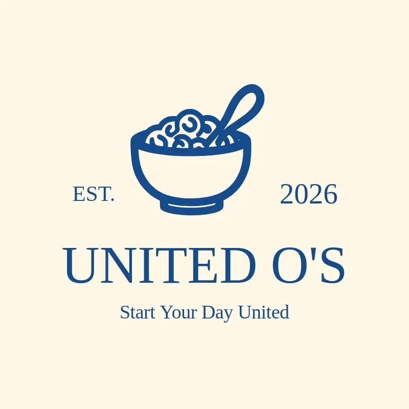 The cereal name United O's as a branded logo with a single color icon