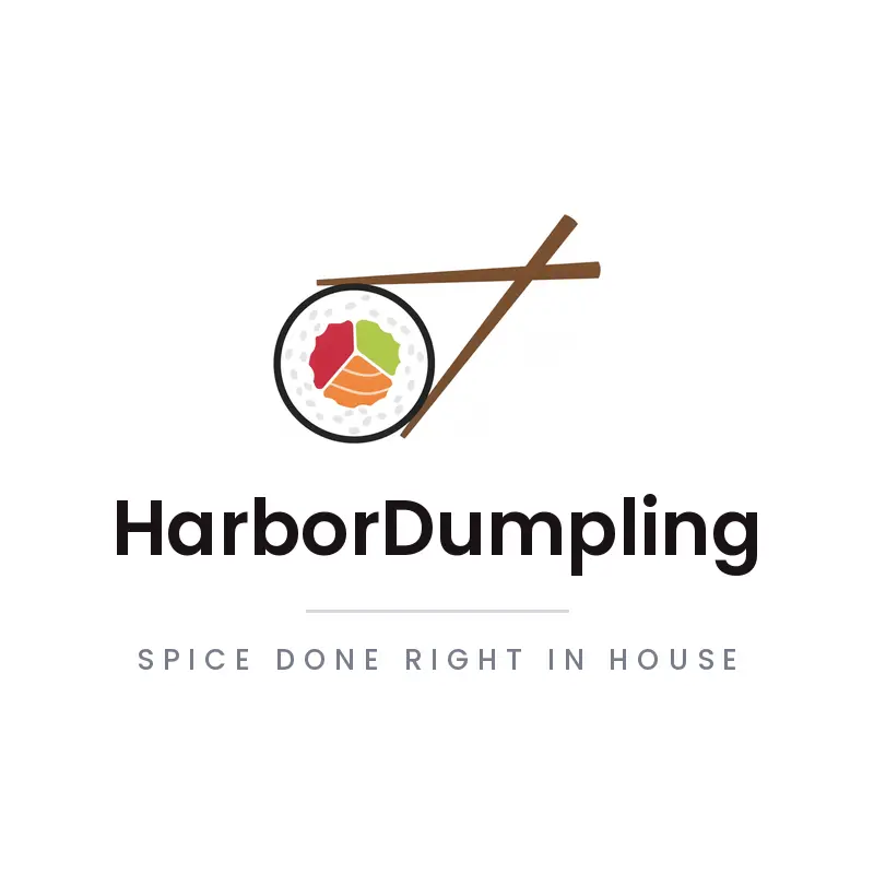 A minimal sushi roll and chopsticks Asian restaurant logo on a white background.