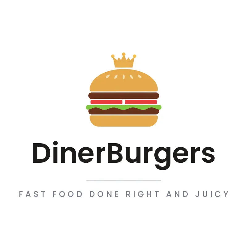 A minimal burger with a crown logo on a white background.