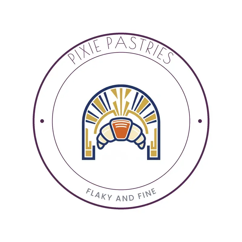 The bakery name Pixie Pastries as a branded logo in a deco style