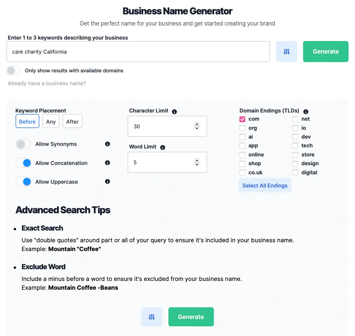 Our handy business name generator