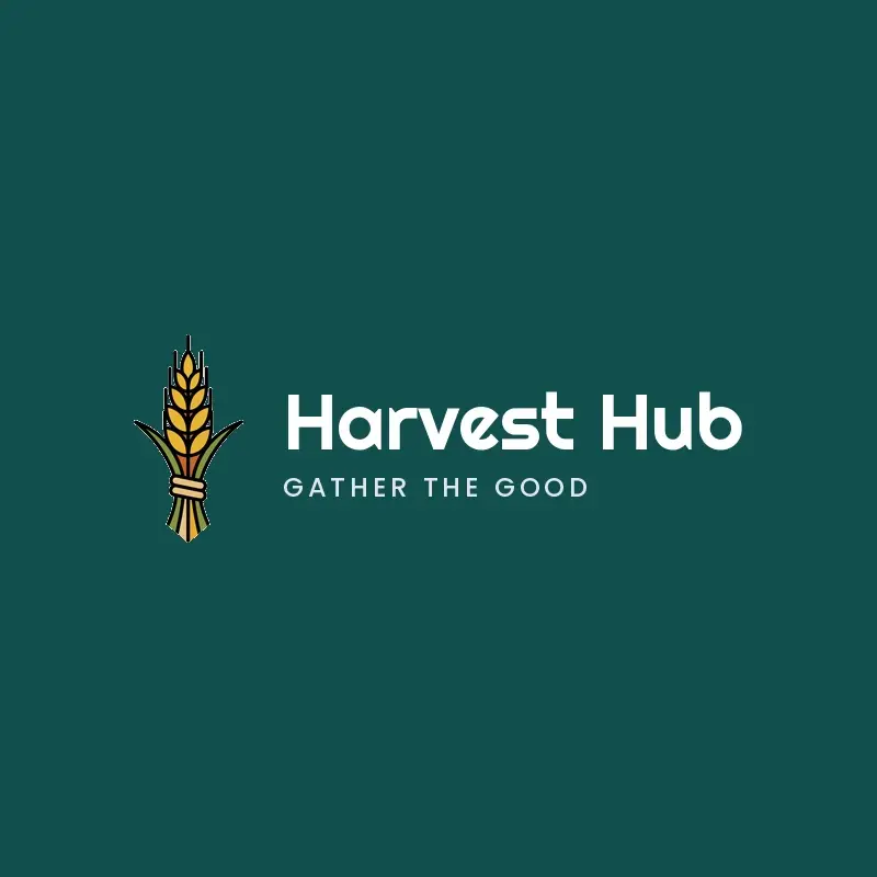 The farm name Harvest Hub as a branded logo in a retro style