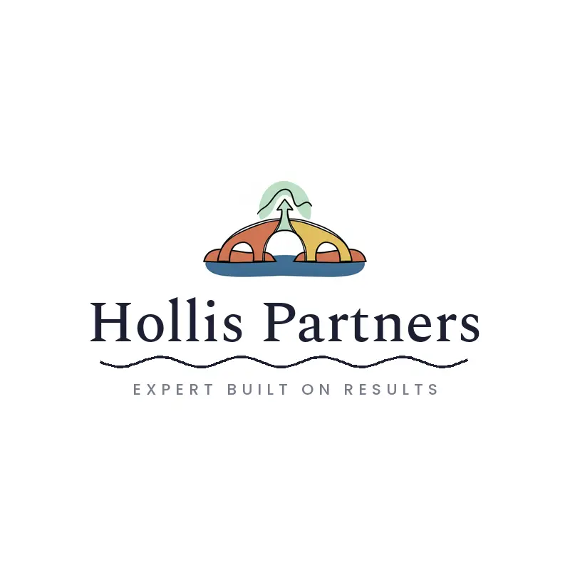 A bridge closing a gap, a transformation consulting logo in an illustrated style